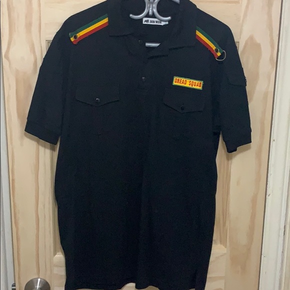 Dub Wise Rasta Cut and sew black polo shirt M - Picture 2 of 10